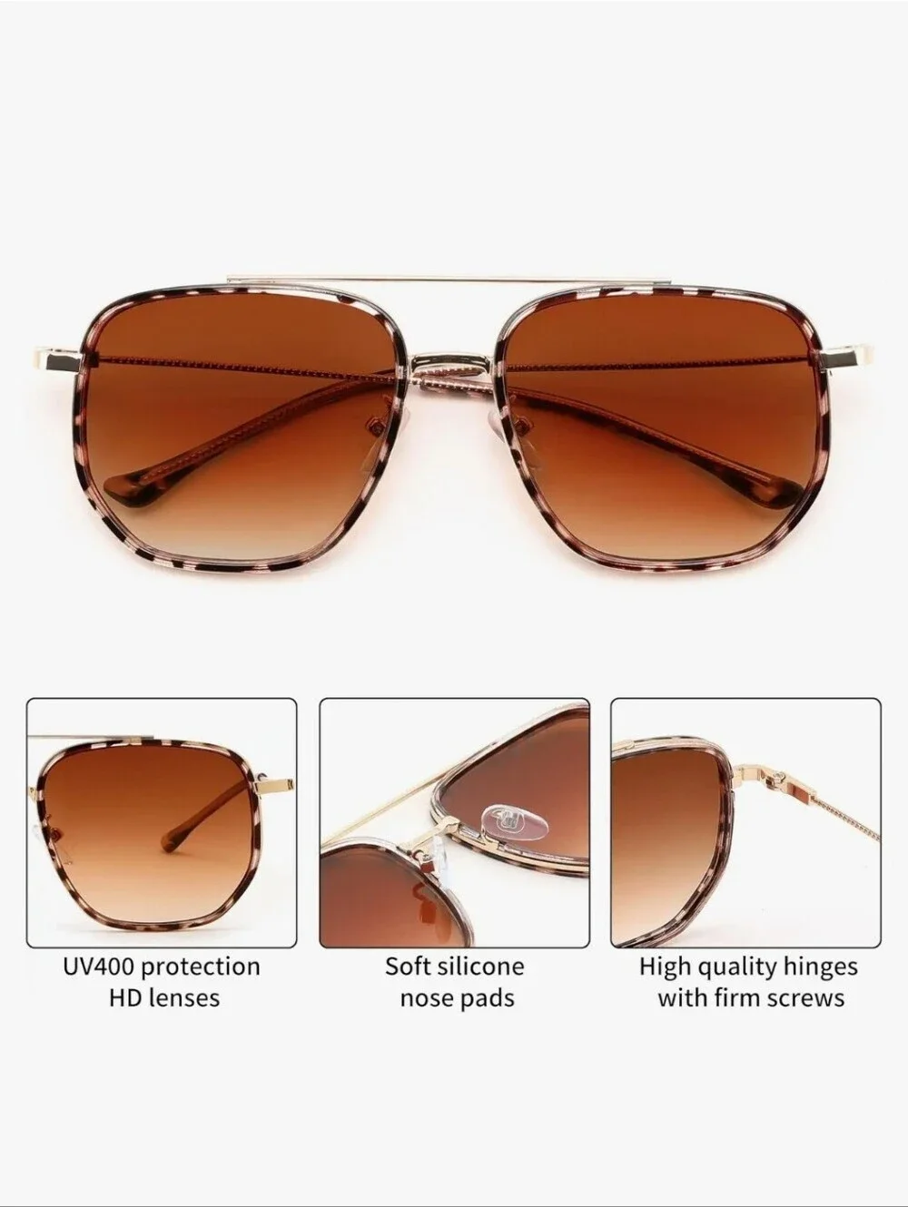Retro Aviator Sunglasses for Women Men Vintage Classic Square Metal Fram